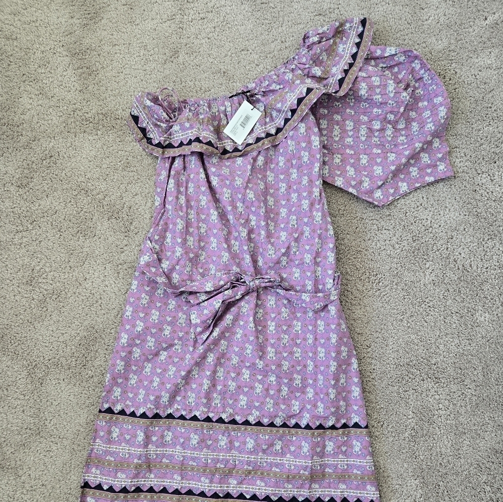 NWT Sea NY Perry One‎ Shoulder Midi Dress Purple Floral Border Print Size Small - Picture 10 of 16